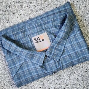 5.11 Tactical men's plaid shirt, featuring a button-down design and Short Sleeve